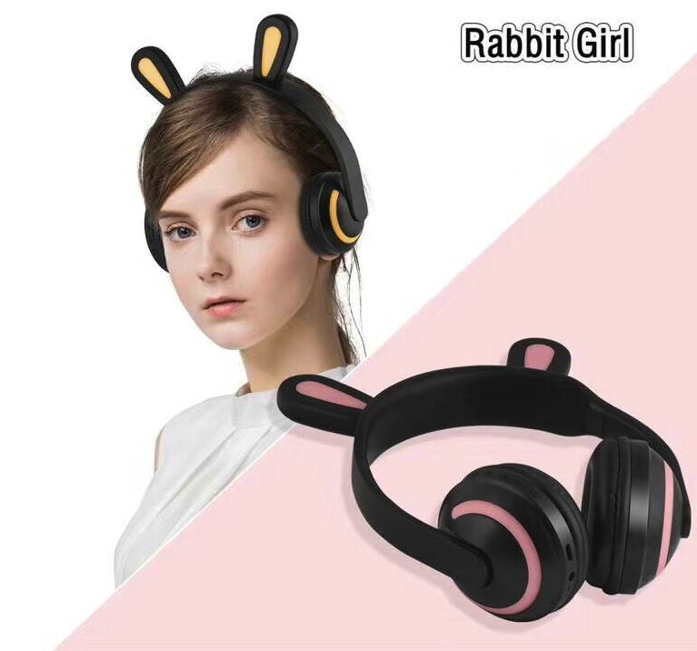 CORN  Cartoon Shape Bluetooth 4.1 Wireless  and 3.5mm Wired Connectivity  Dual-mode Headset, Stereo Low Deep Bass, Multi-color Led Light Effect--Rabbit Girl