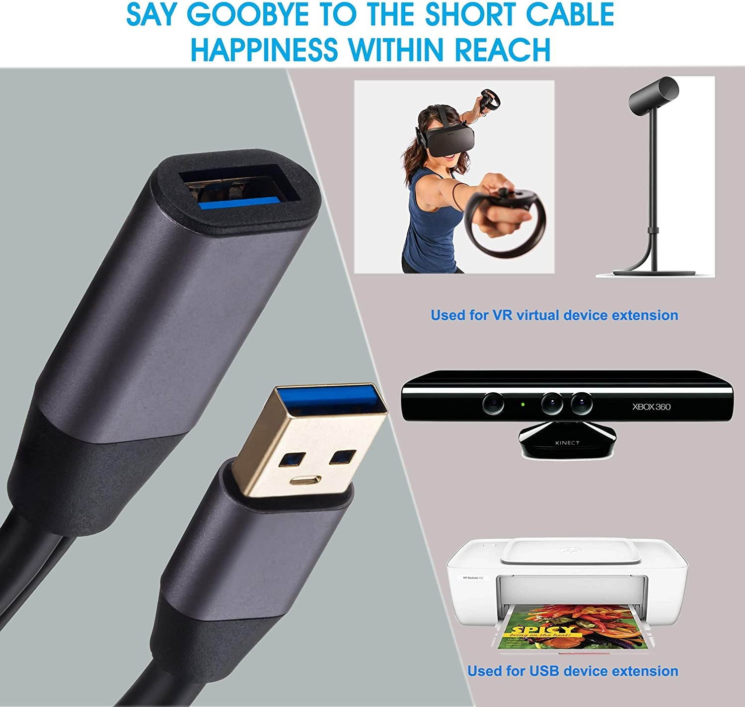 VCZHS Active USB 3.0 Extension Cable 25 Feet USB 3.0 Active Repeater Cable Built-in Double Signal Booster Chipsets