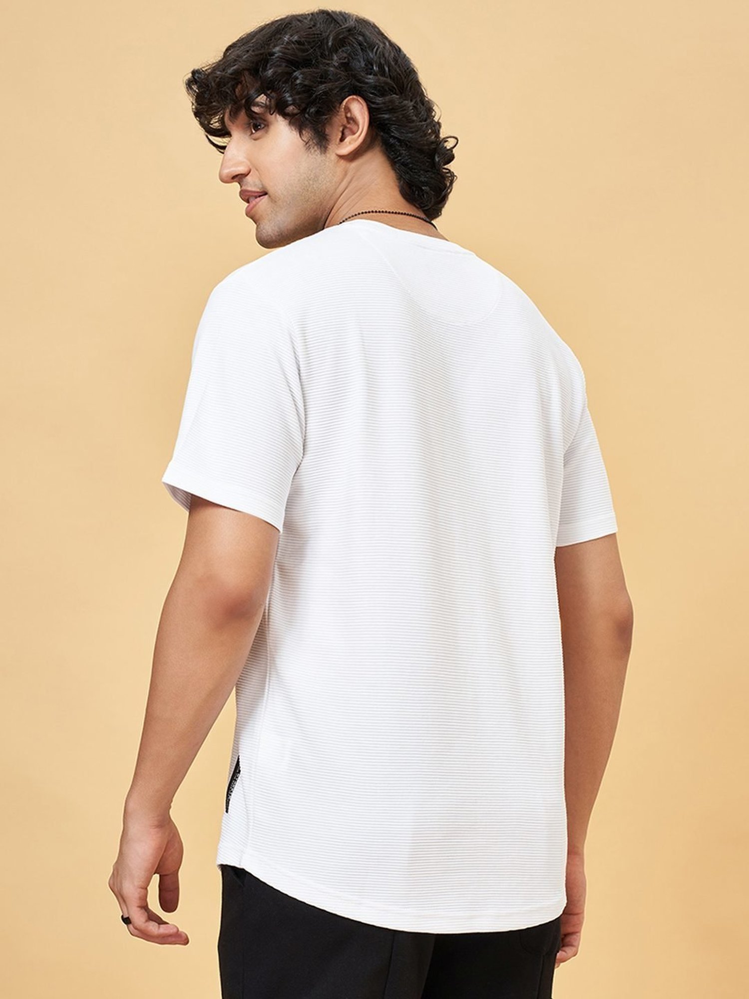 Street 808 By Pantaloons Snow White Regular Fit Texture T-Shirt