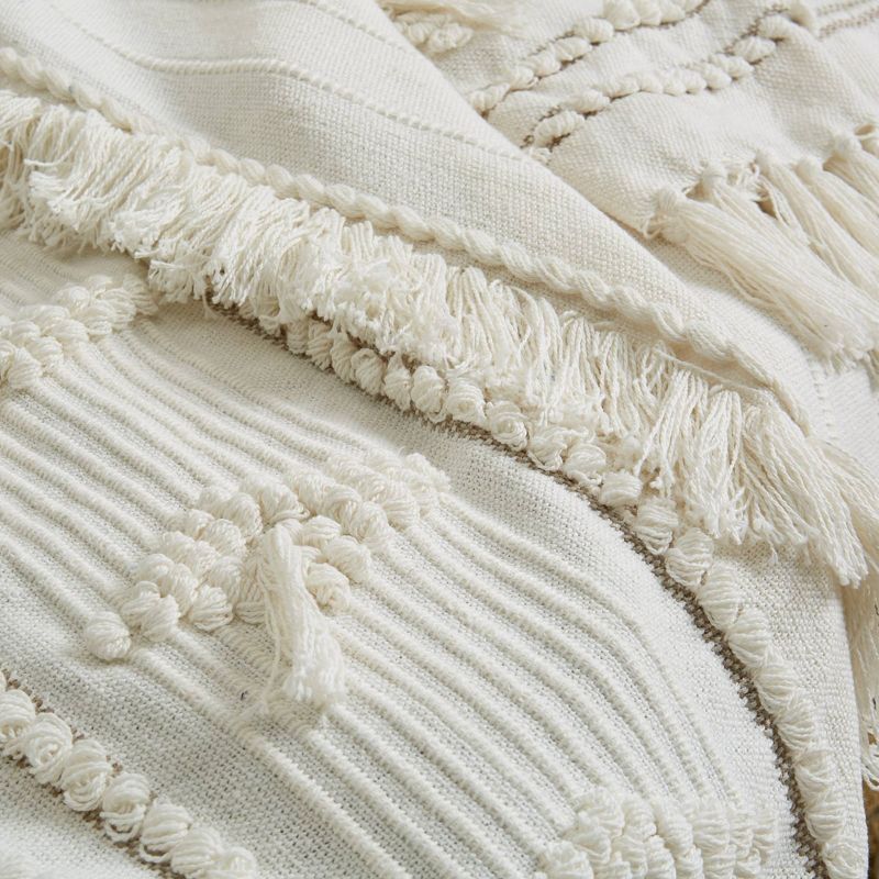 50"x60" Diamond Patterned Striped Throw Blanket with Fringe Black/Natural - Patina Vie