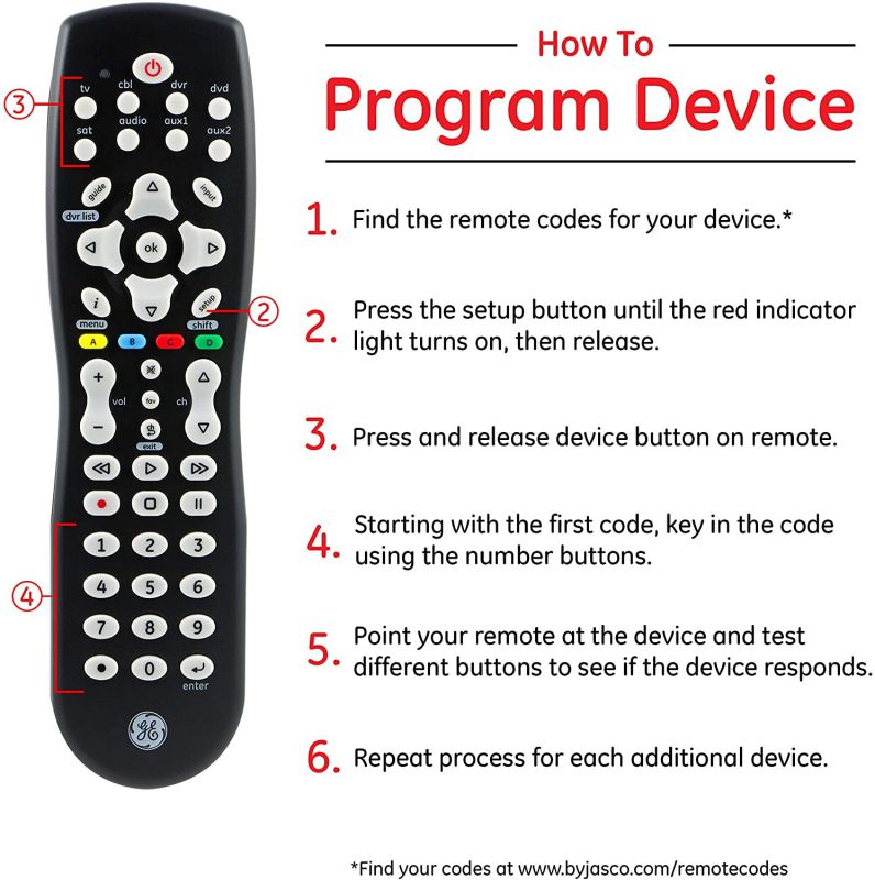 GE Universal Remote Control for Samsung, Vizio, Lg, Sony, Sharp, Roku, Apple TV, TCL, Panasonic, Smart TVs, Streaming Players, Blu-Ray, DVD, Simple Setup, 8-Device, Black, 33715