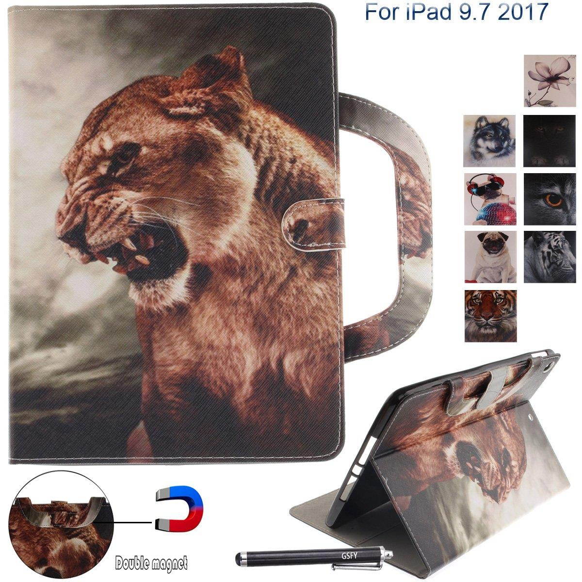 New iPad 2017 iPad 9.7 Case, Newshine Portable Lightweight Smart Stand Case with Card Slots for Apple iPad 9.7-inch 2017 Release [Auto Sleep/Wake], Male Lion