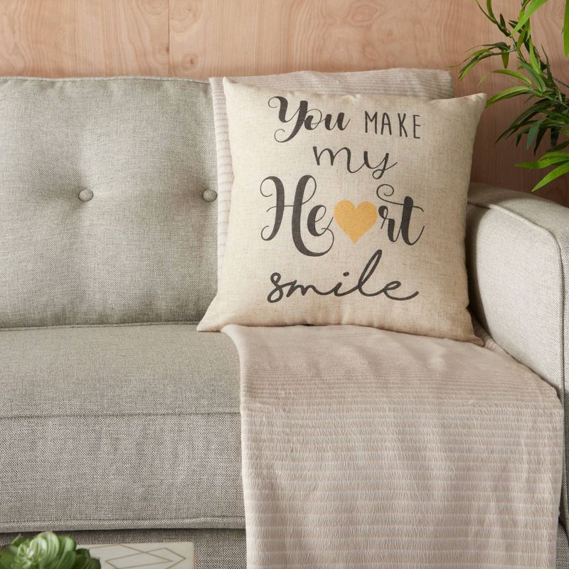 18"x18" Home Make My Heart Smile Throw Pillow Natural - Kathy Ireland Home