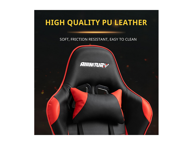 AMINITURE Gaming Chair Racing Style High Back Computer Game Chair Office Chair Seat Height Adjustment Recliner with Headrest and Lumbar Support (Black&Red)