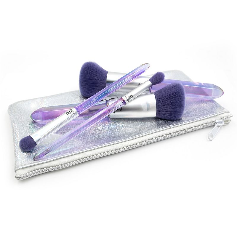 MODA Brush Mythical 5pc Brilliant Amethyst Crystal Makeup Brush Set with Zip Case, Includes - Powder, Angle Blush, MD Shader, and Crease Brushes