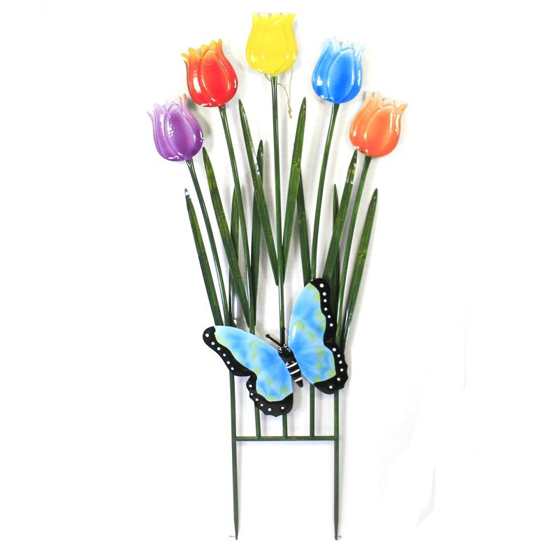 Home & Garden 43.0" Tulip W/Butterfly Stake Yard Decor Direct Designs International  -  Decorative Garden Stakes