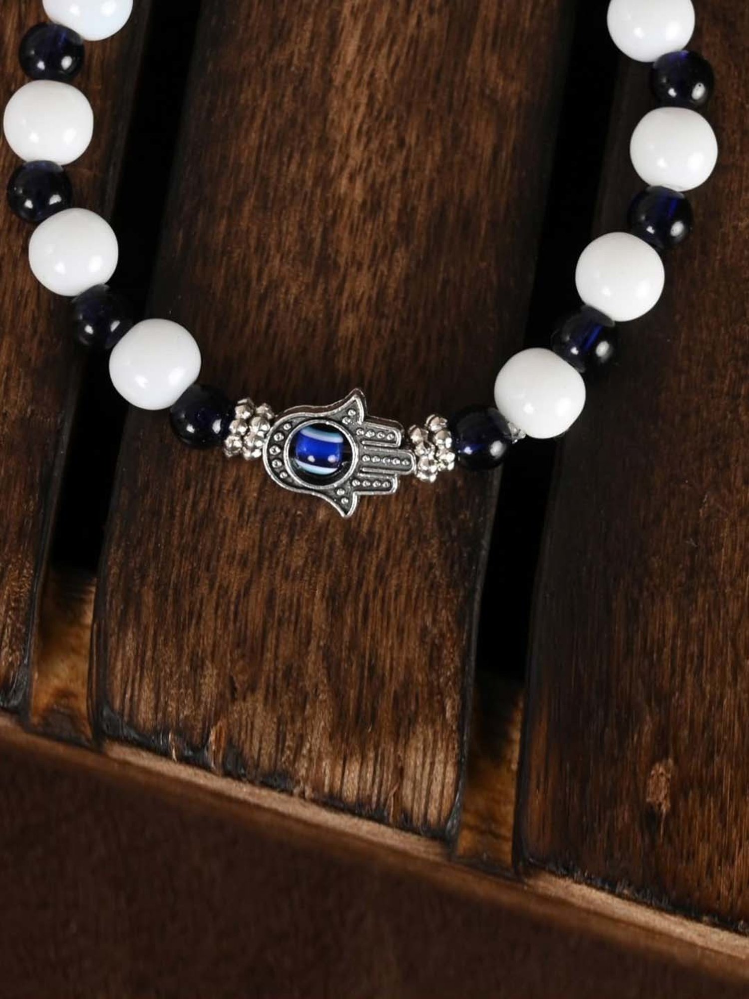 NVR White & Black Marbel Crystal Elasticated Bracelet for Unisex