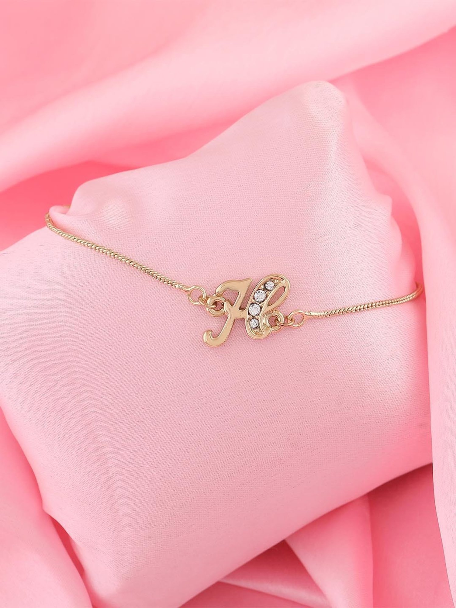 Estele Gold-Plated H Initial Bracelet with Crystals for Women