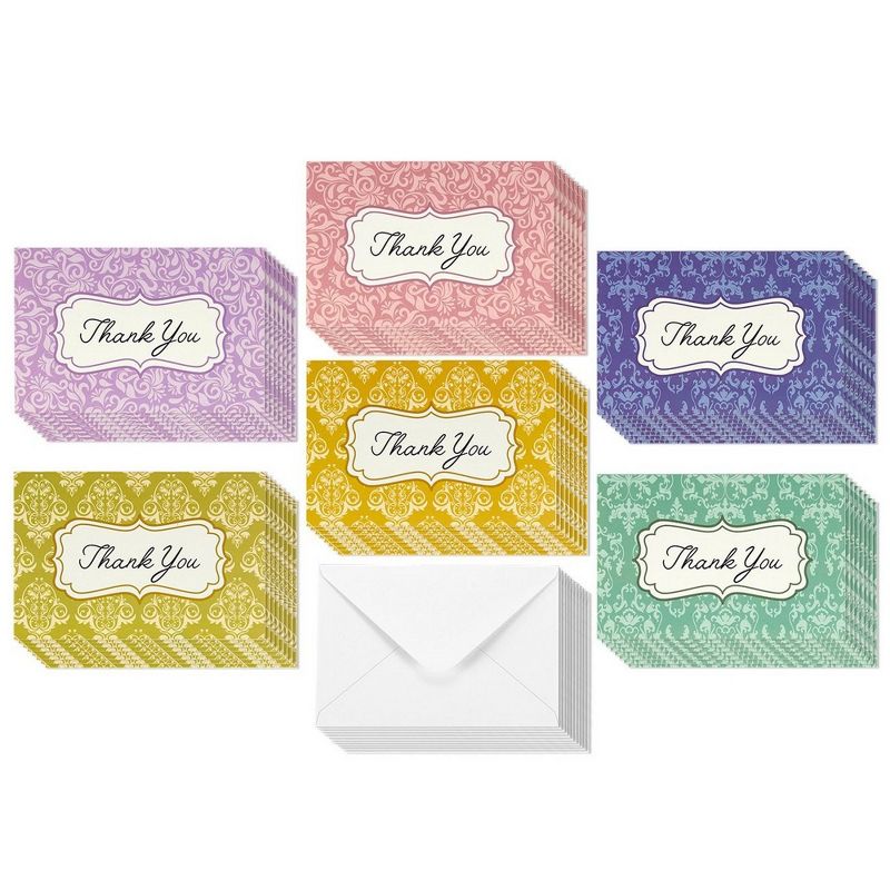 Best Paper Greetings 48 Pack Blank Thank You Cards and Envelopes, 6 Damask Floral Designs (4 x 6 In)