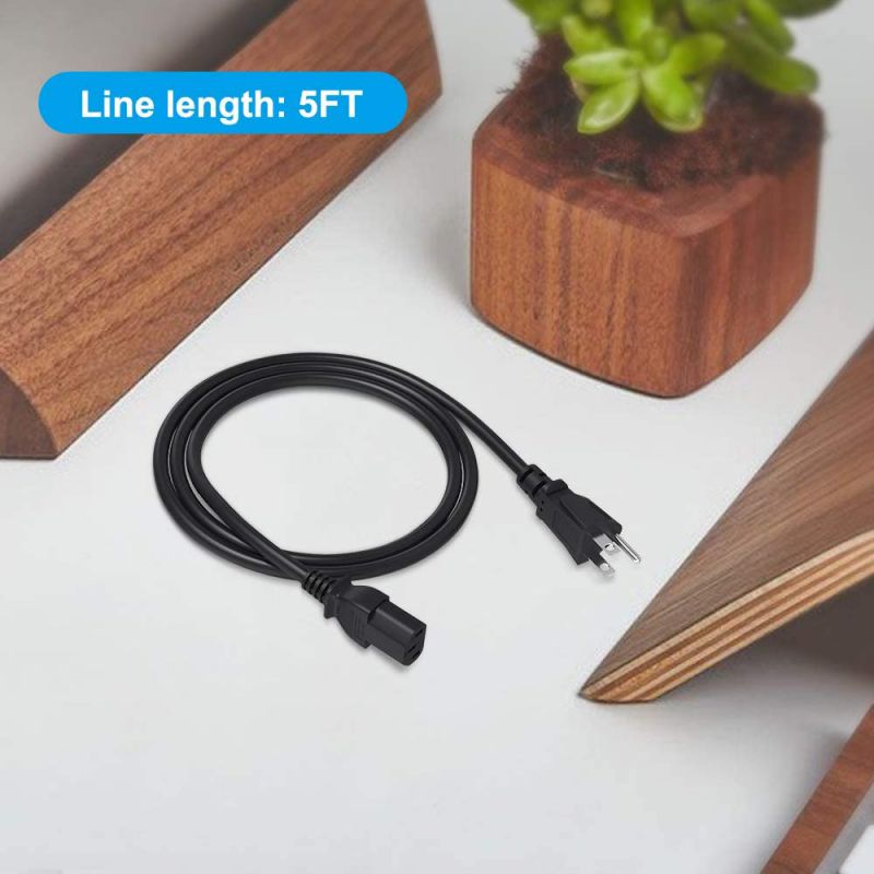 (5 ft 2-Pack)Computer Monitor TV Power Cord, 3 Prong Plug for LG, Sony, Samsung, Toshiba, Sanyo, Asus, Aoc, HP, Dell Computer Monitor Replacement 18 AWG AC Power Cable