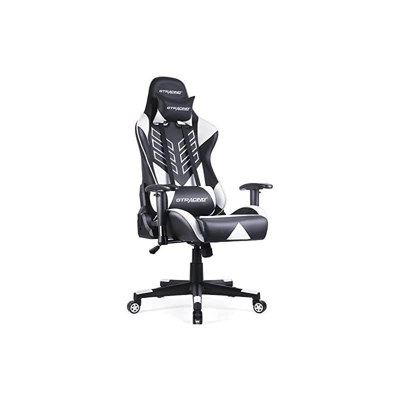 Chair Massage Office Chair High Back Computer Chair Leather Desk Chair Racing Executive Ergonomic Adjustable Swivel Task Chair with Headrest and Lumbar Support,White
