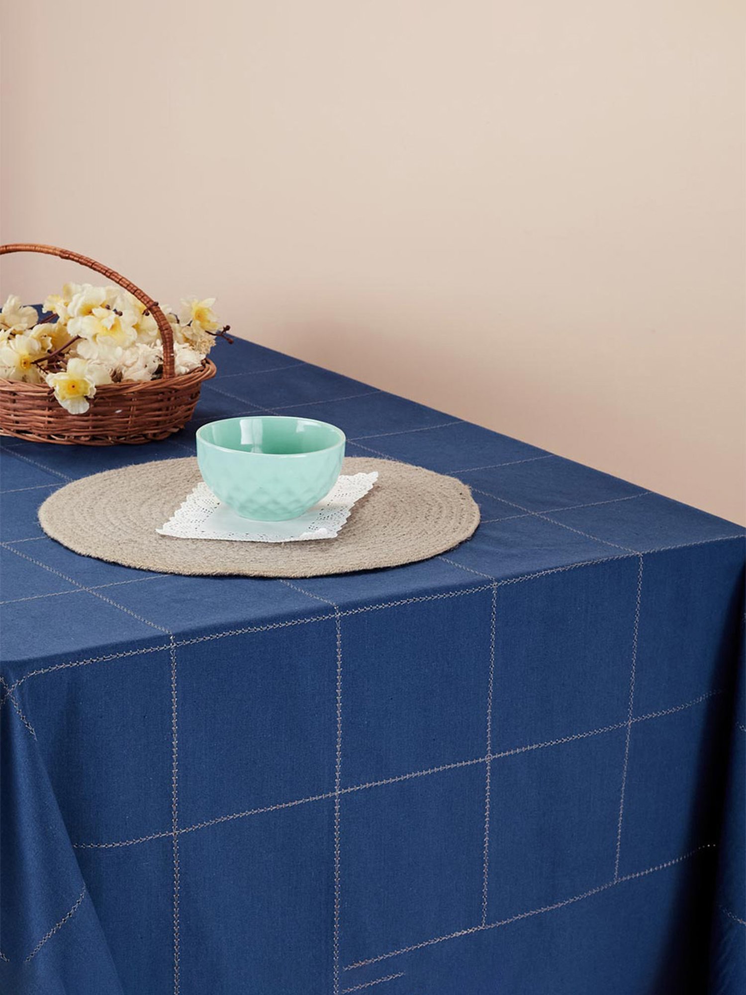 Fabindia Indigo Cotton 86 TC 200 GSM Baasu Table Cover - Set of 4