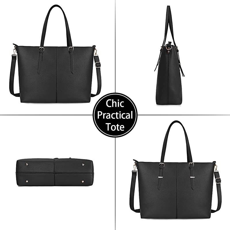 Tote Bag for Women 156 Inch Waterproof Lightweight Leather Computer Bag Women Business Office Work Bag Briefcase Large Travel Handbag Shoulder Bag Black