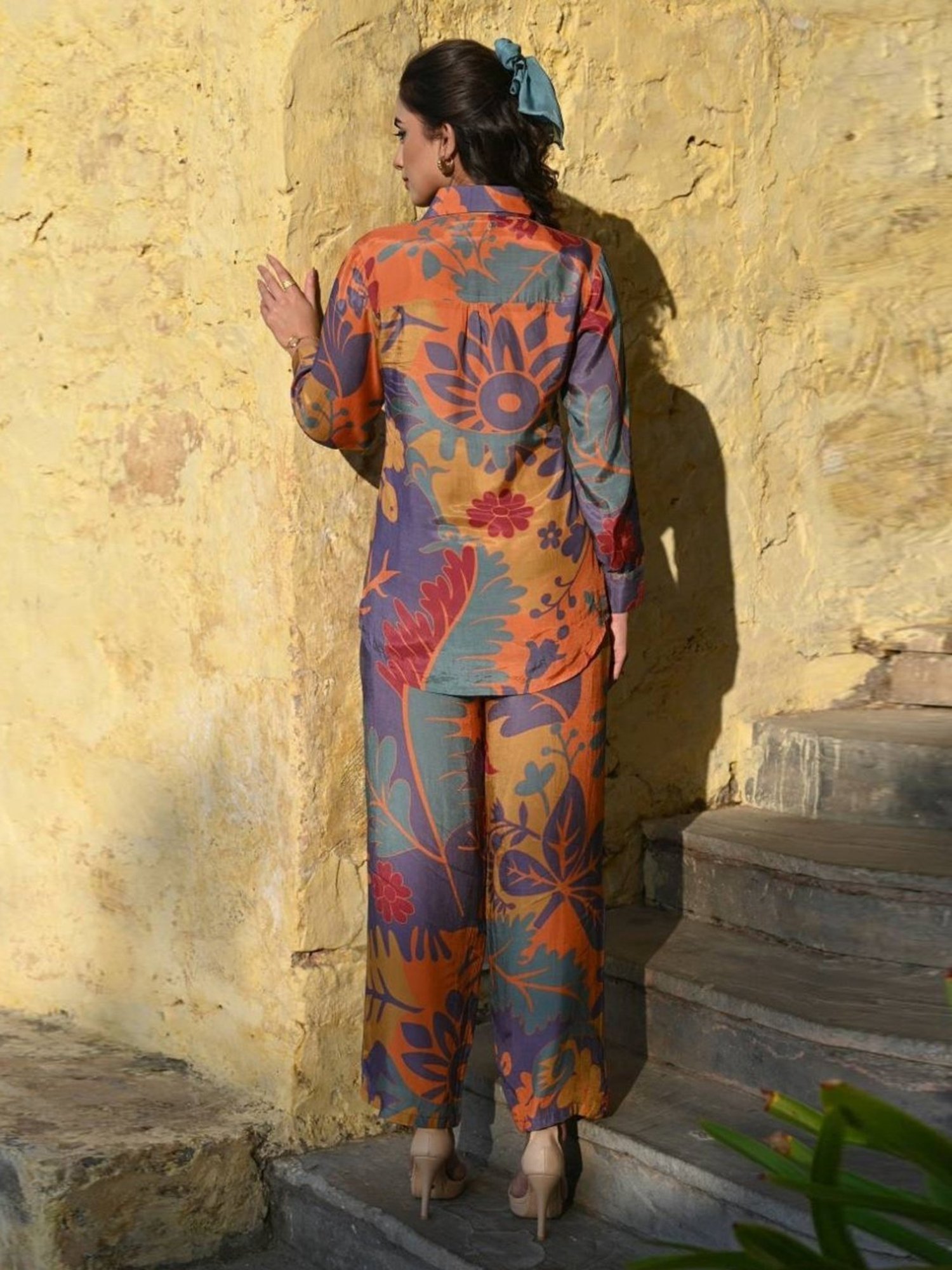 Mahee Jaipur Tangerine Vogue Muslin Shirt with Pant Co-ord Set