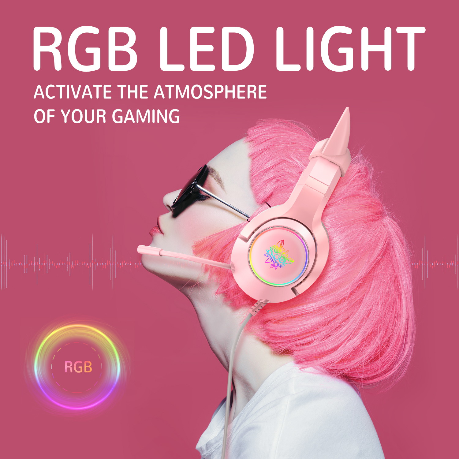 K9 Gaming Headset with Removable Cat Ears, for PS5, PS4, Nintendo Switch, PC, with Surround Sound, RGB LED Light & Noise Canceling Retractable Microphone