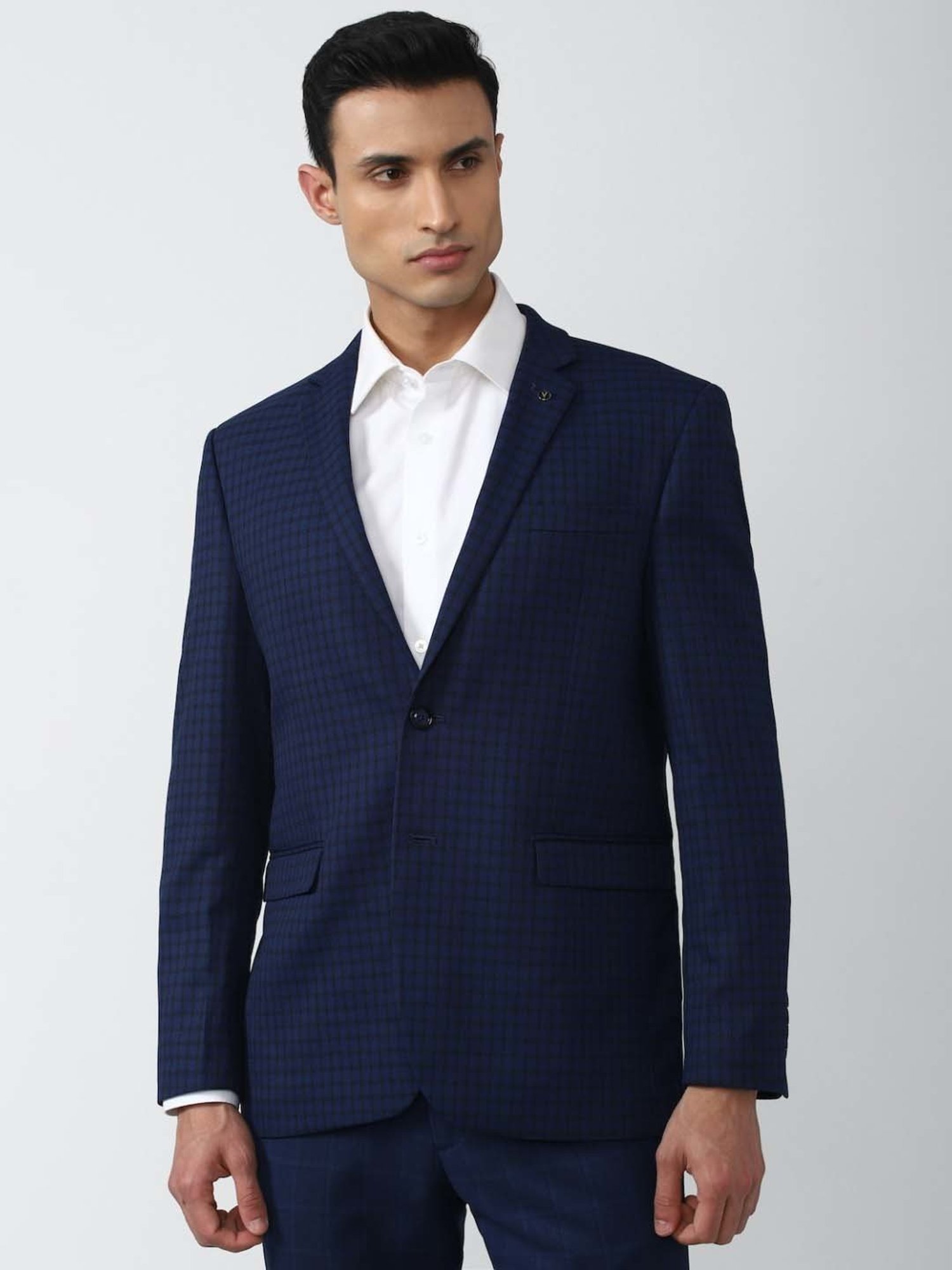 Van Heusen Navy Blue Slim Fit Checks Blazer
