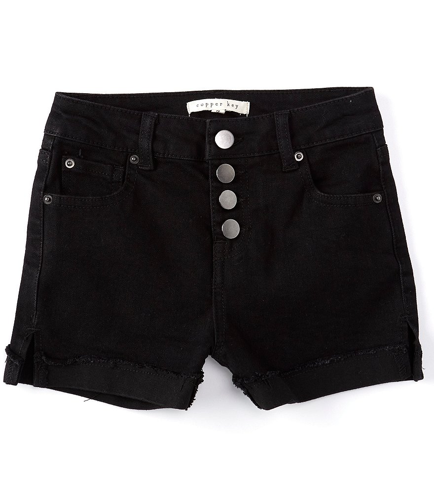 Copper Key Big Girls 7-16 High Waisted Button Front Frayed Hem Denim Shorts