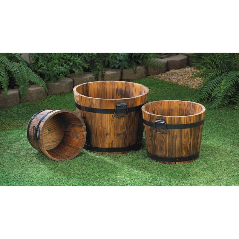 Set of 3 Indoor/Outdoor Wood Apple Barrel Planters Brown - Zings & Thingz