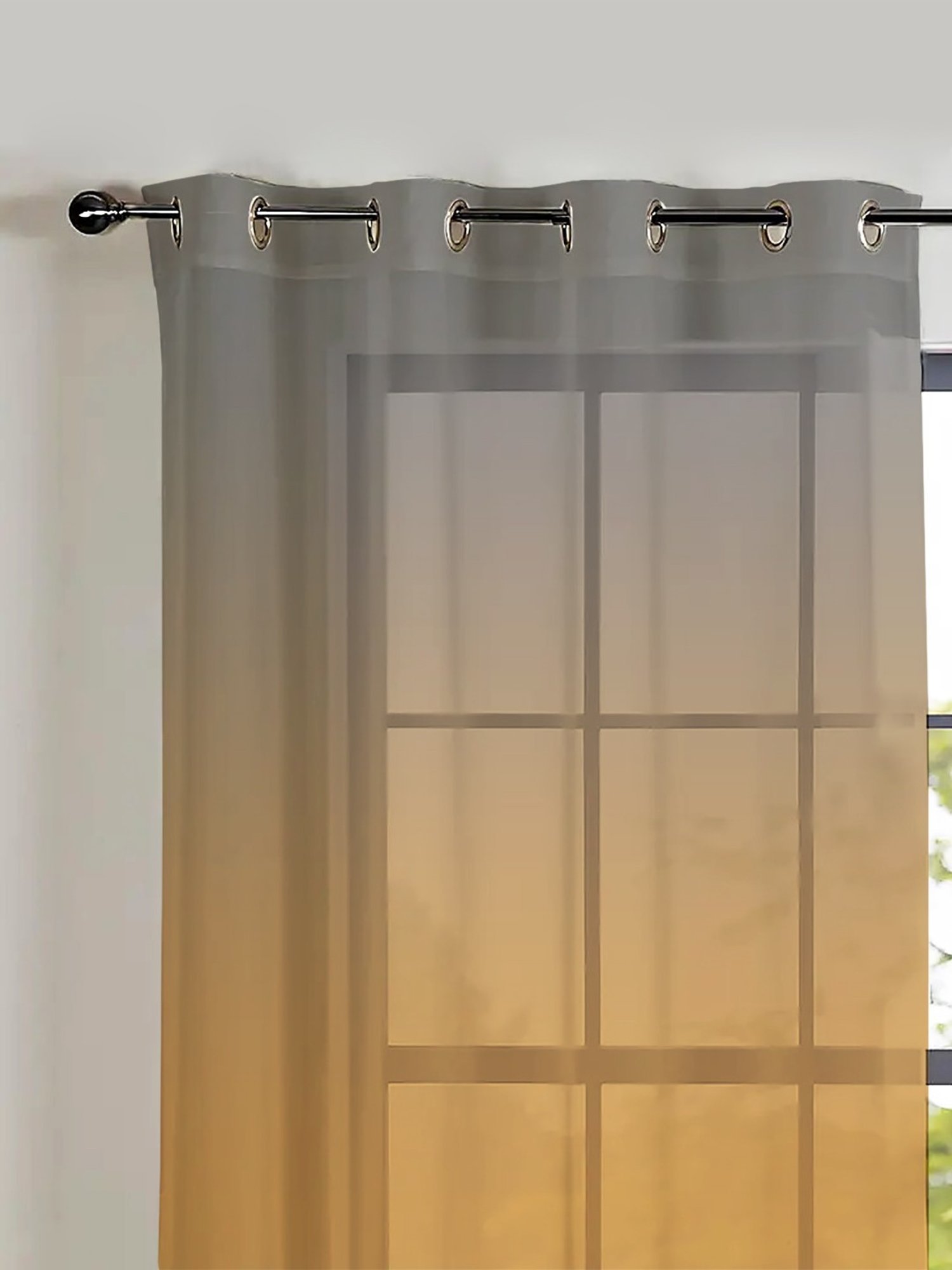 SPACES DRAPE STORY Boho Grey & Blue Polyester 5 ft Sheer Window Curtains - Set of 2