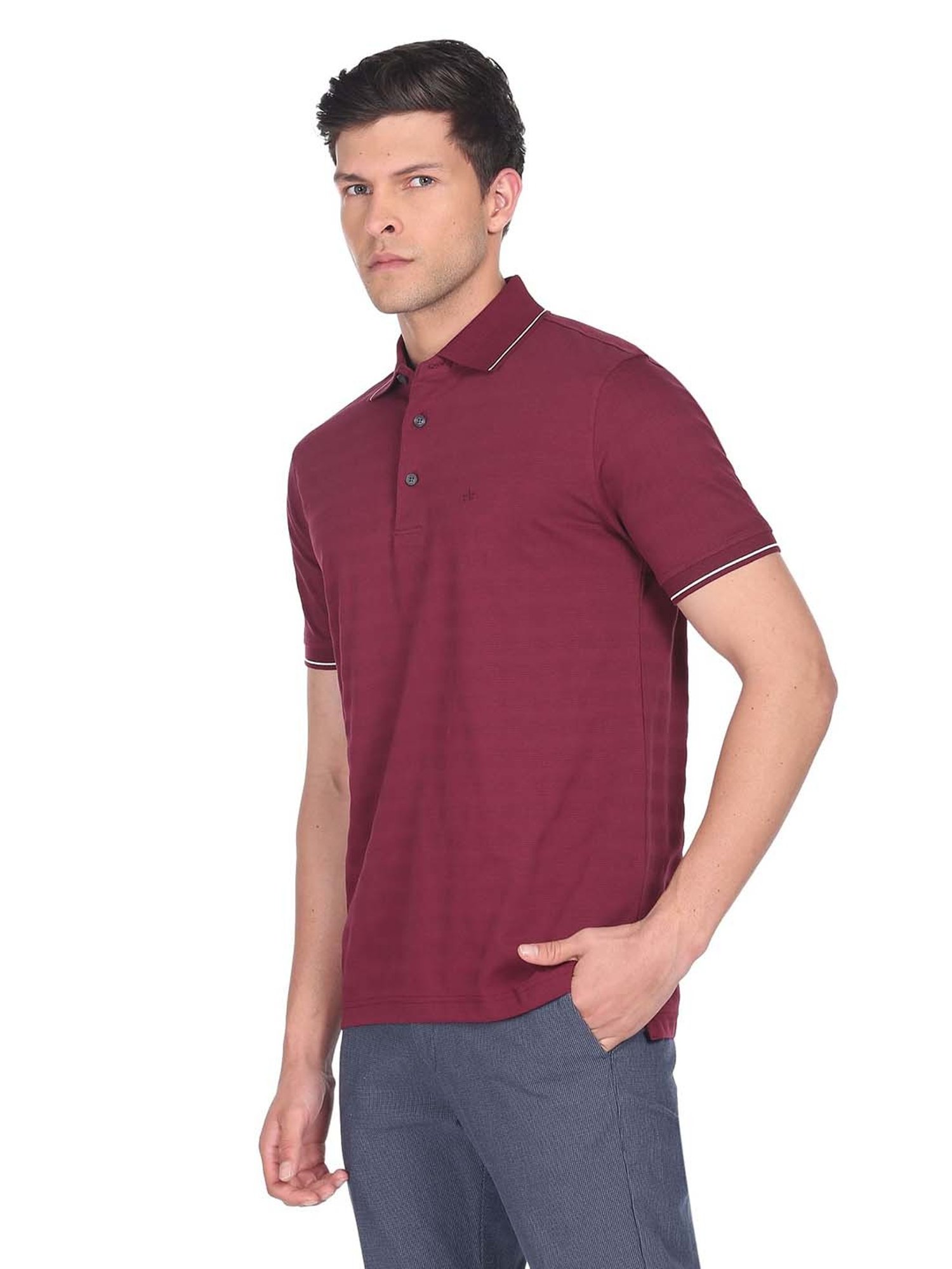 Arrow Burgundy Regular Fit Cotton Polo T-Shirt