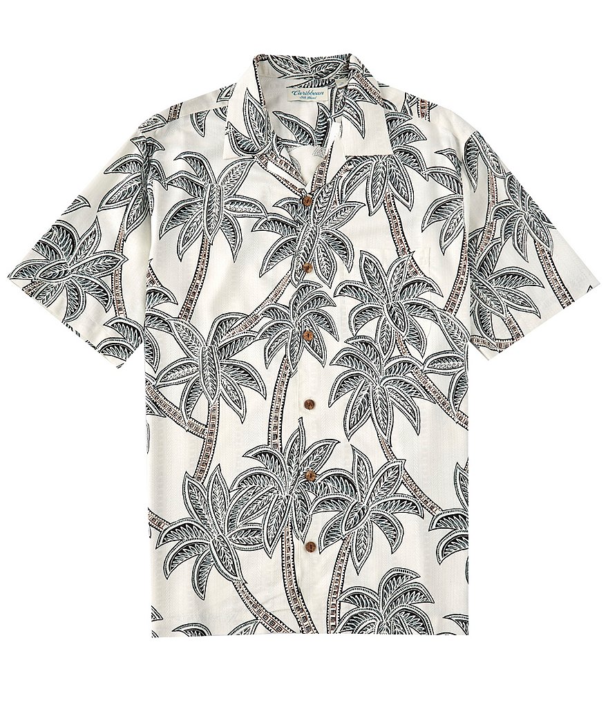 Caribbean Palm Tree Print Short-Sleeve Woven Shirt