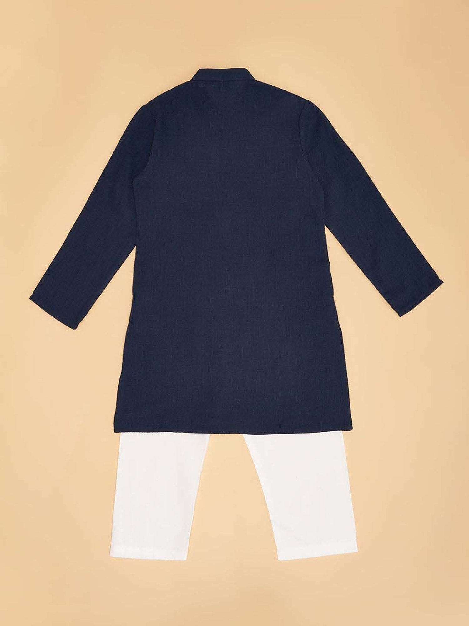 Fourfolds Boys Blue & White Solid Full Sleeves Suit Set