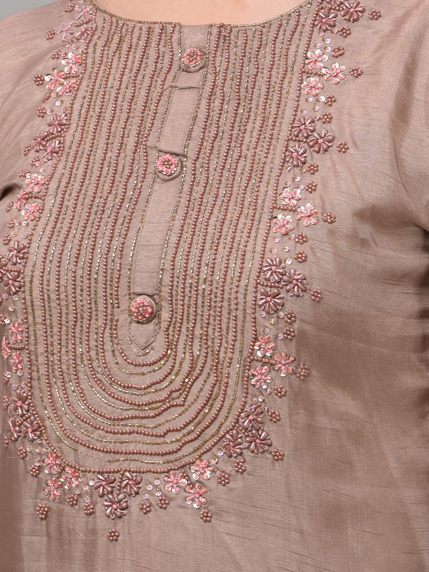 Dollar Missy Beige Embellished Kurta With Pants & Dupatta