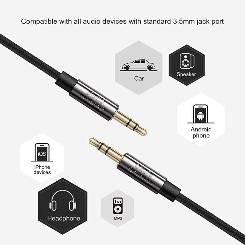 35mm Aux Cable  35mm Male to Male Auxiliary Cord Stereo Audio Cables Compatible with iPhones Tablets Headphone HomeCar Stereos amp More 2Pack 6 Feet
