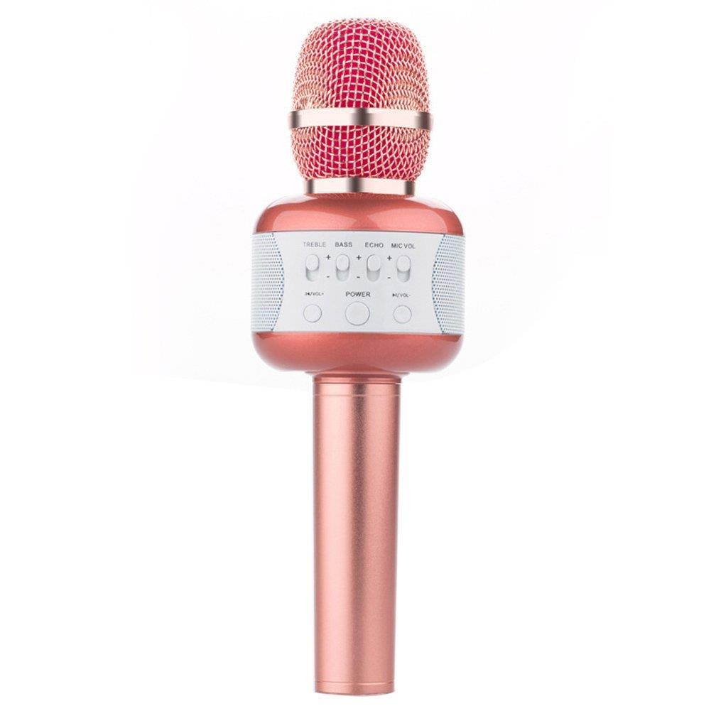 EIGIIS Wireless Bluetooth Karaoke Microphone Portable Hand Microphone Speaker for Smartphone PC (Pink)