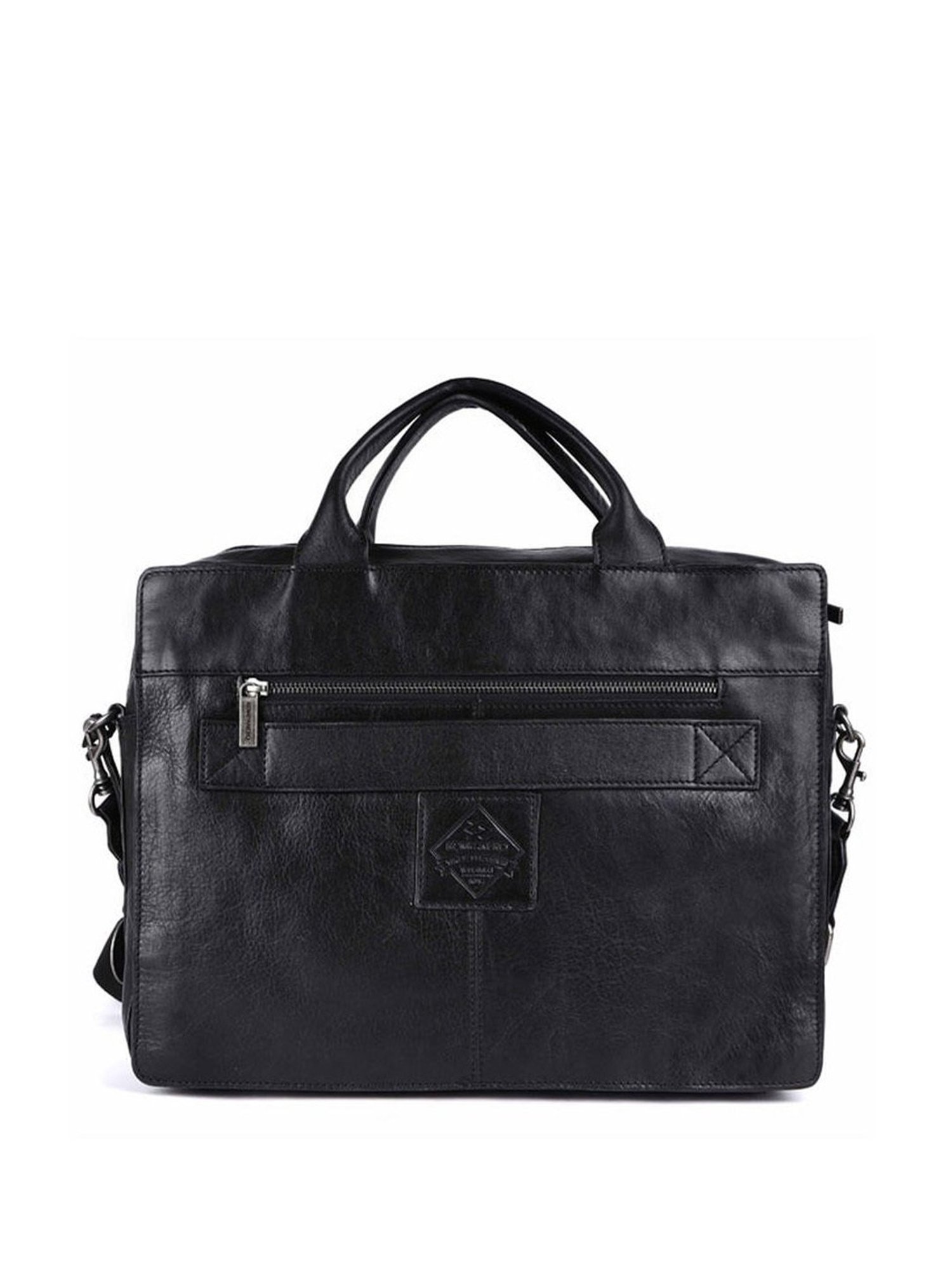KOMPANERO Alexander Black Leather Solid Messenger Bag