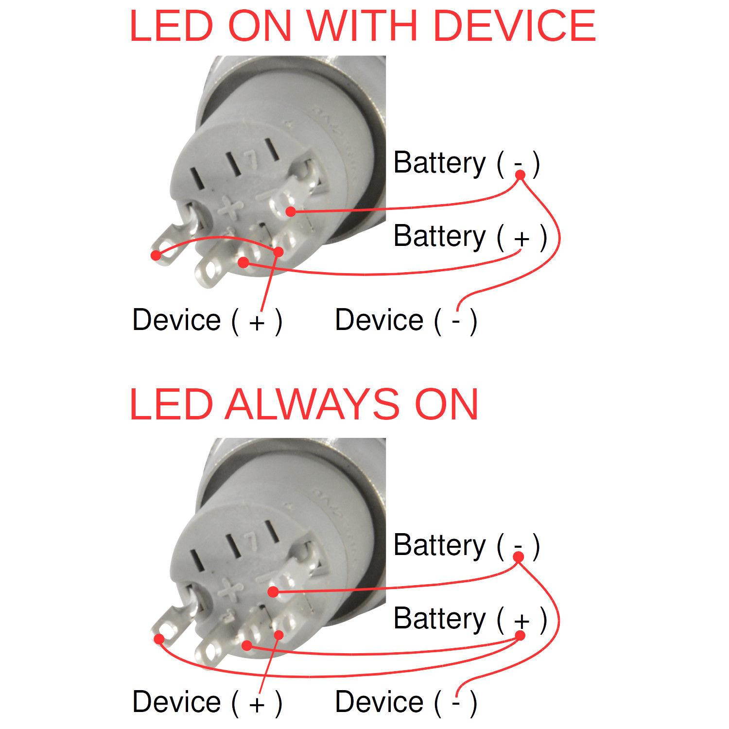 16mm Latching Push Button Power Switch Stainless Steel w/ White LED Waterproof