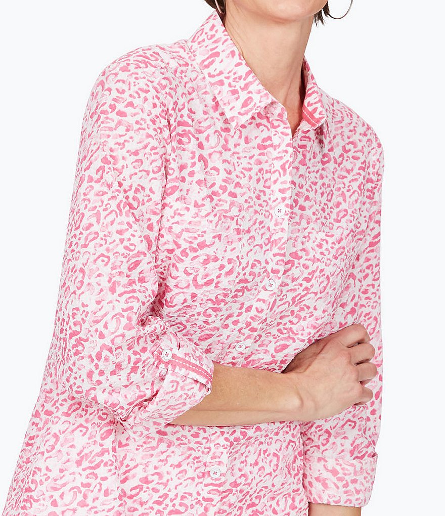 Foxcroft Zoey Leopard Seersucker Top