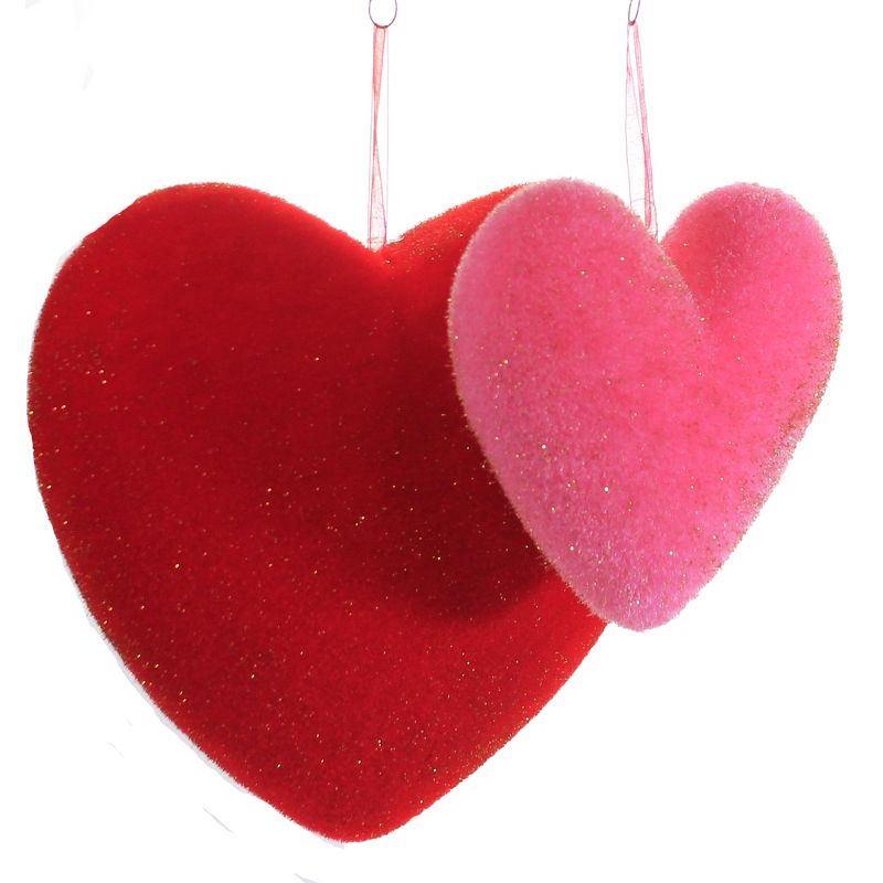 Valentine's Day 11.25" Set 3 Hanging Valentine Hearts Decoration Decor Flocked One Hundred 80 Degree  -  Decorative Figurines
