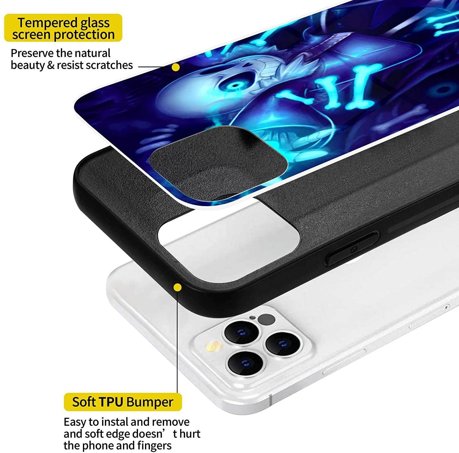 Undertale Sans Compatible with iPhone 12 Series Case Protective Shockproof Slim Soft TPU + Glass IP12-6.1