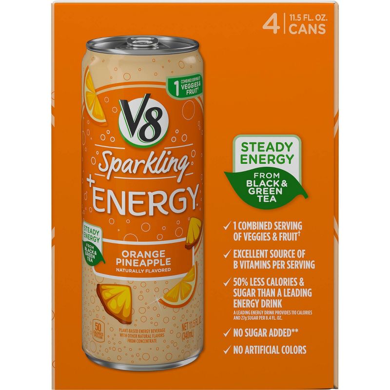 V8 Sparkling +Energy Orange Pineapple Juice Drink - 4pk/11.5 fl oz Cans