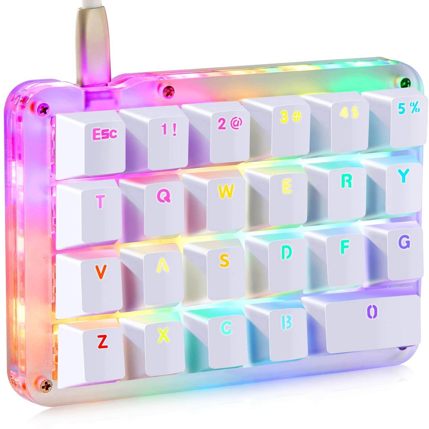 Koolertron One Handed Macro Mechanical Keyboard, Portable Mini One-Handed Mechanical Gaming Keypad 23 Fully Programmable Keys (RGB Backlit/Blue switches)