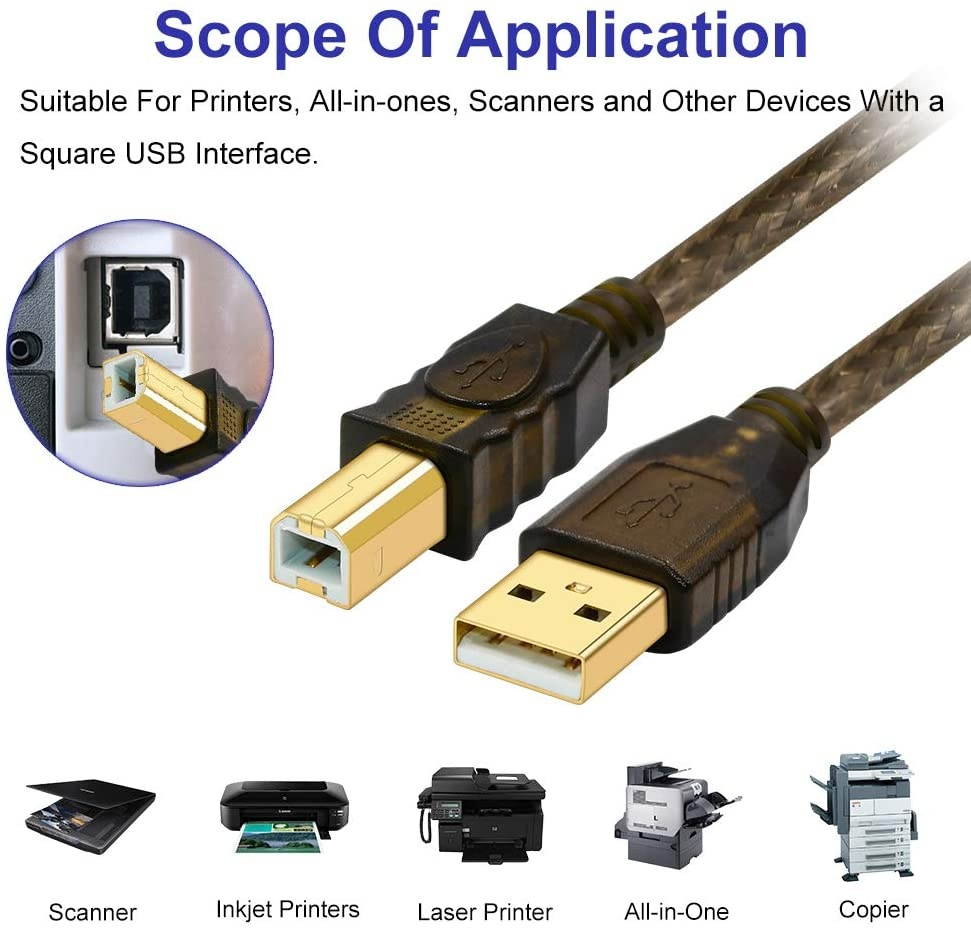 Printer Cable 100ft/30mYeung Qee Active Repeater USB 2.0 Type A Male to Type B Male Printer Scanner Cable for HP Canon Lexmark Epson Dell Xerox Samsung etc