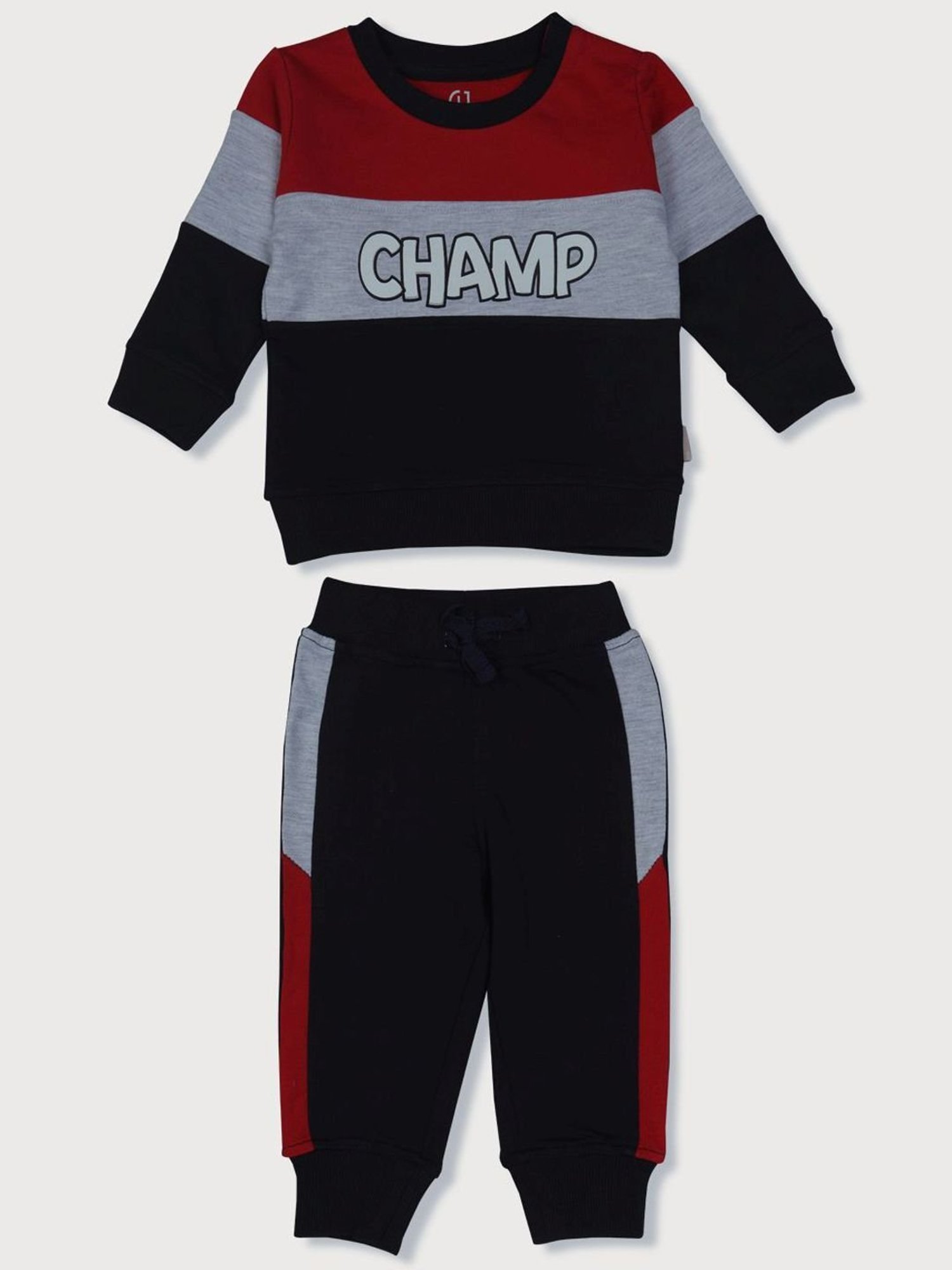 GJ baby Kids Navy & Red Cotton Color Block Full Sleeves Sweatshirt Set