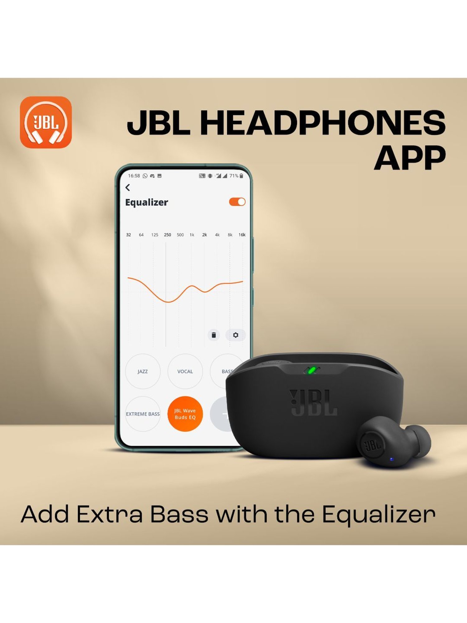 JBL Wave Buds TWS, 32Hr, Deep Bass, Dual Mode, Quick Charge, IP54, Smart Ambient & TalkThru (Black)