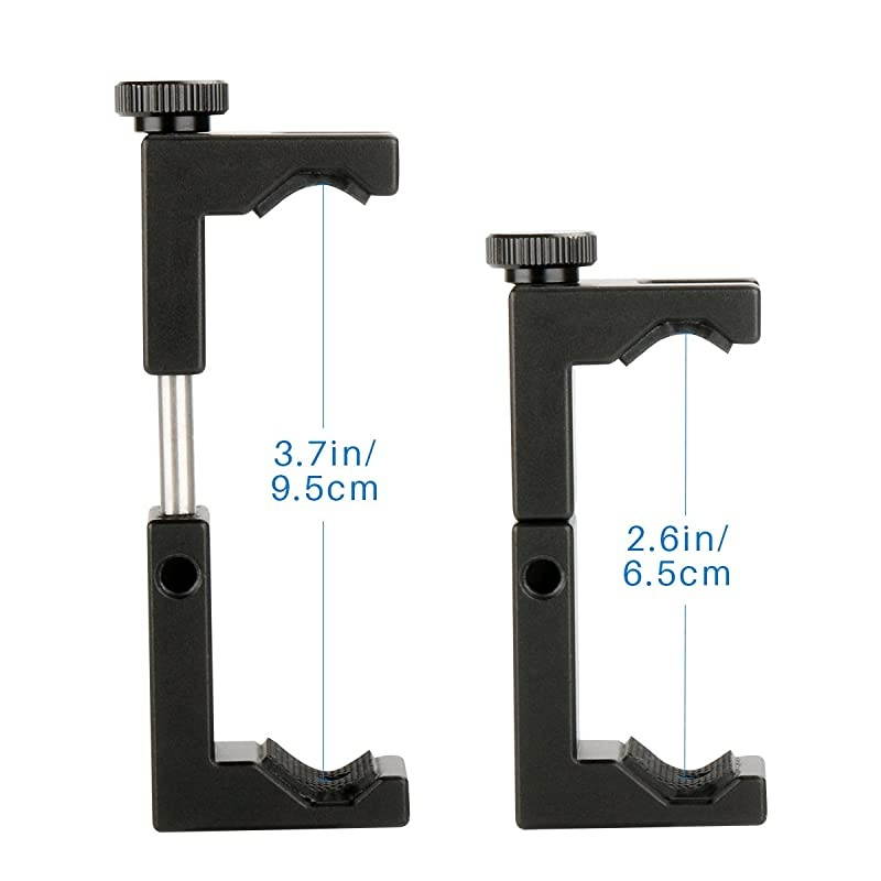 ST02S Aluminum Phone Tripod Mount w Cold Shoe Mount Support Vertical and Horizontal Universal Metal Adjustable Clamp for iPhone 10 Pro Max XS Xs Max X 8 7 Plus Samsung Android Smartphones
