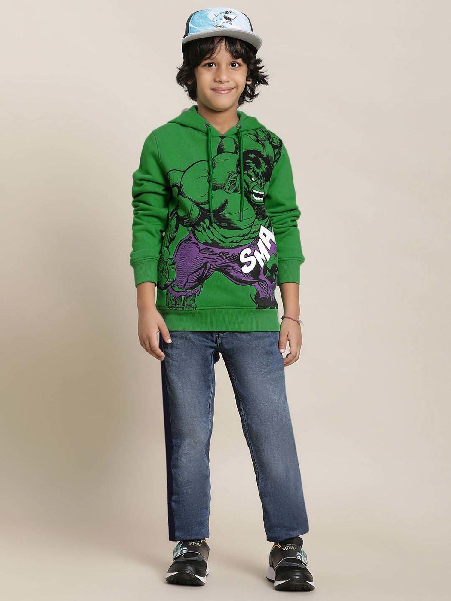 Kidsville Green Cotton Printed Full Sleeves Hulk Sweatshirt