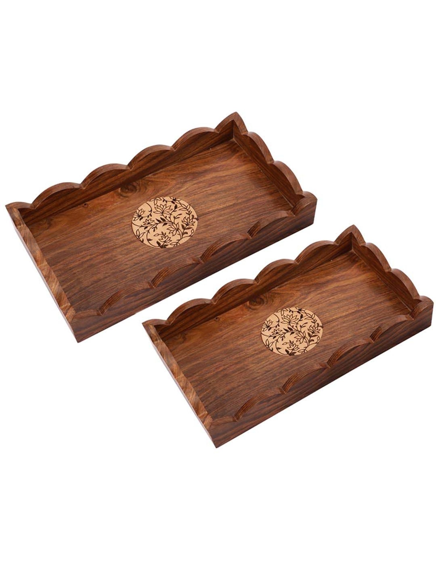 VarEesha Gul Brown Sheesham Wood Rectangular Tray - Set of 2
