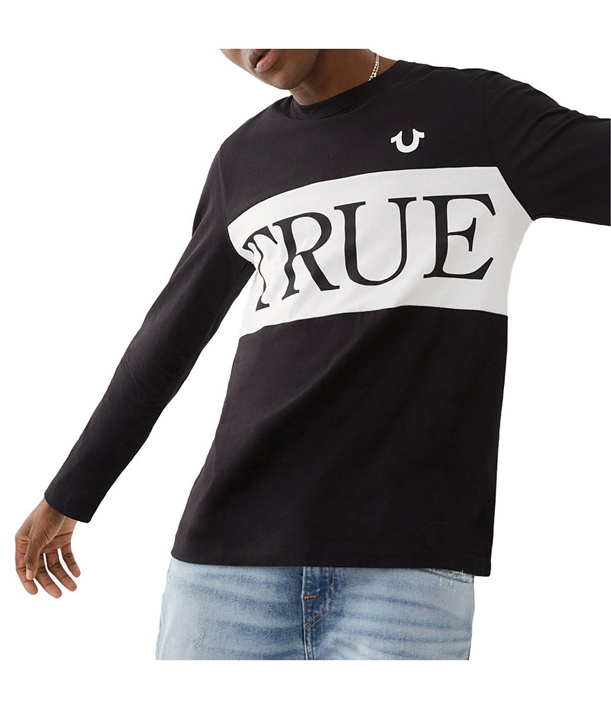 True Religion Color-Block Over-Sized Logo Long-Sleeve Graphic Tee