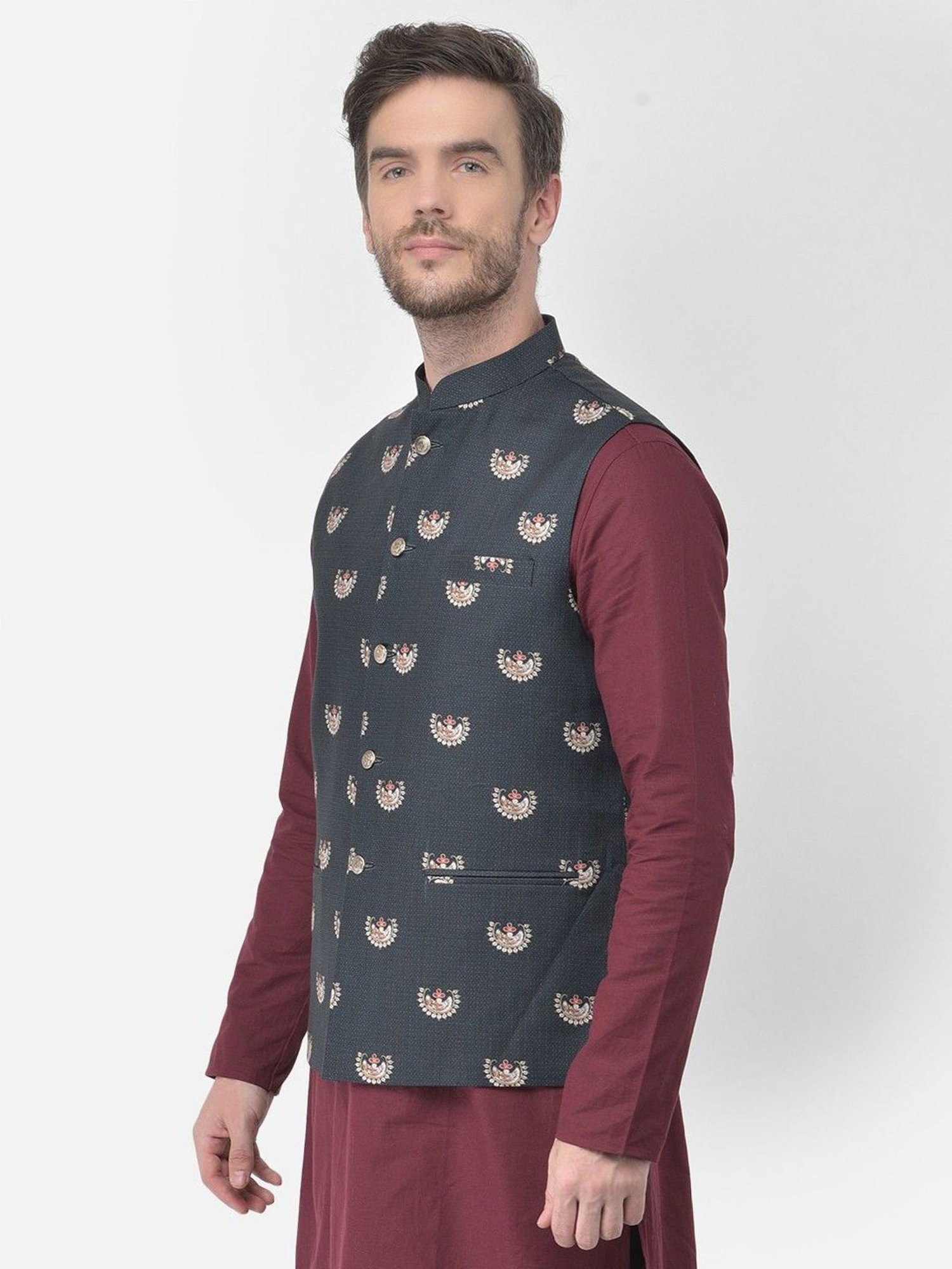 Fabindia Multicolor Regular Fit Printed Cotton Nehru Jacket