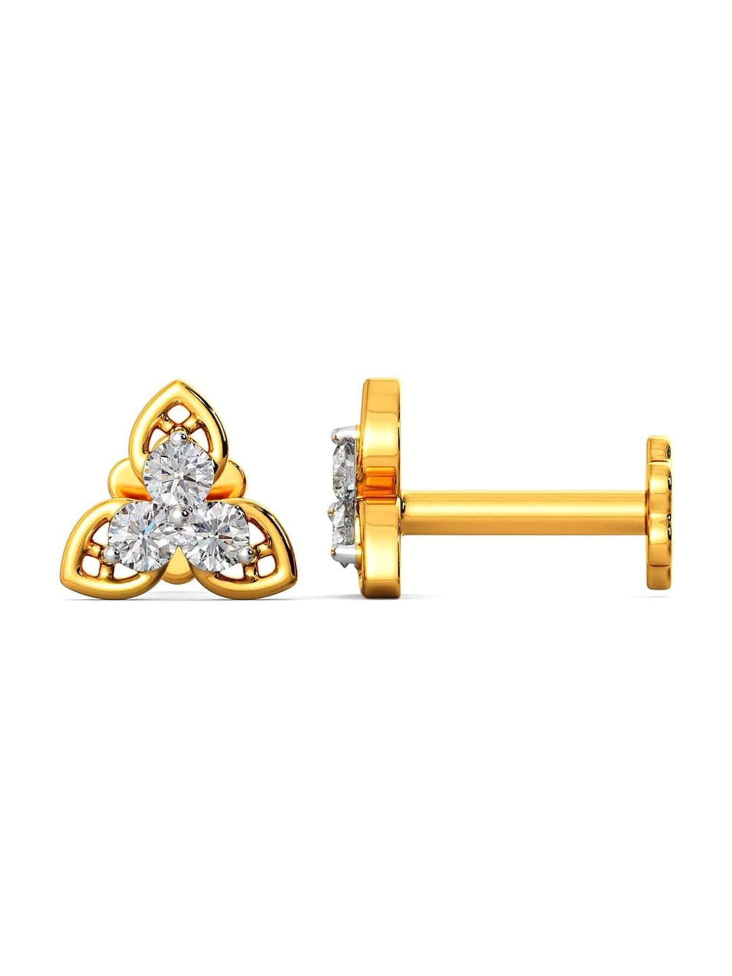 Joyalukkas 18k Yellow Gold & Diamond Stud Earrings for Girls