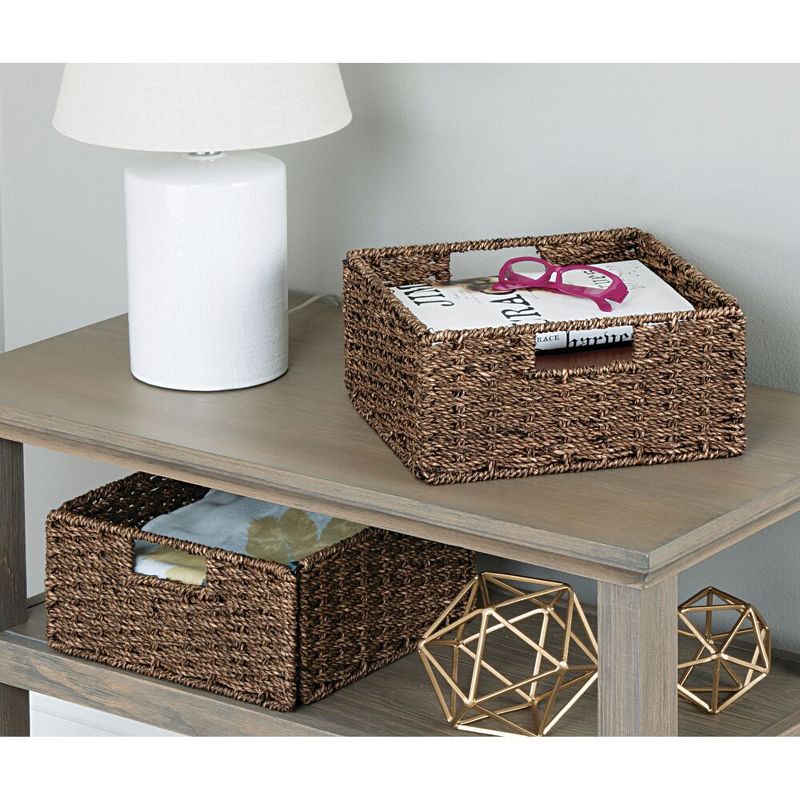 mDesign S Woven Seagrass Home Storage Basket for Cube Furniture, 4 Pack - Brown