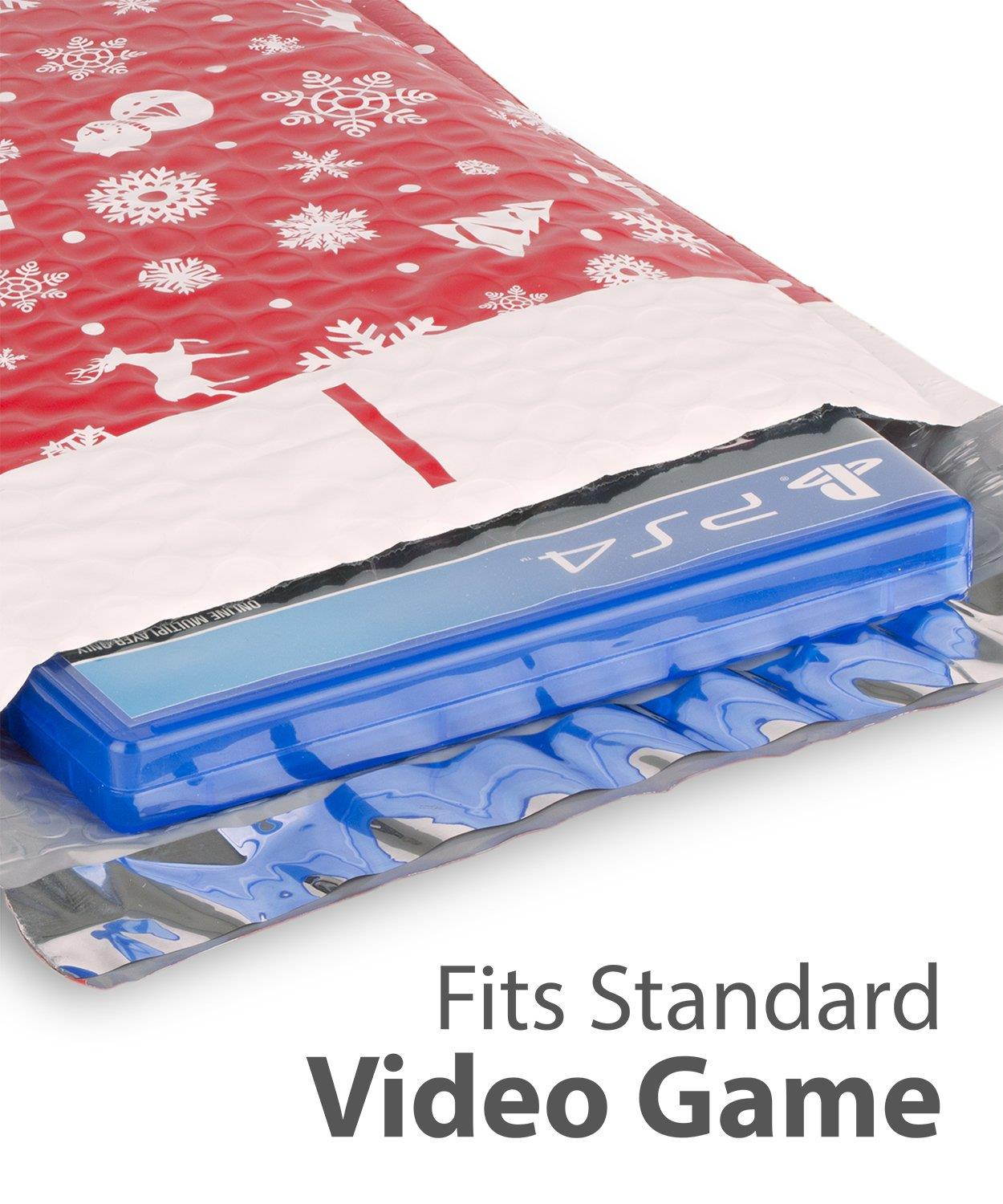 Fosmon #0 Christmas Poly Bubble Mailer 6.5 x 10, Extra Wide Water Resistant Padded Shipping Envelopes - Xmas Red White Snow (100 Pack)