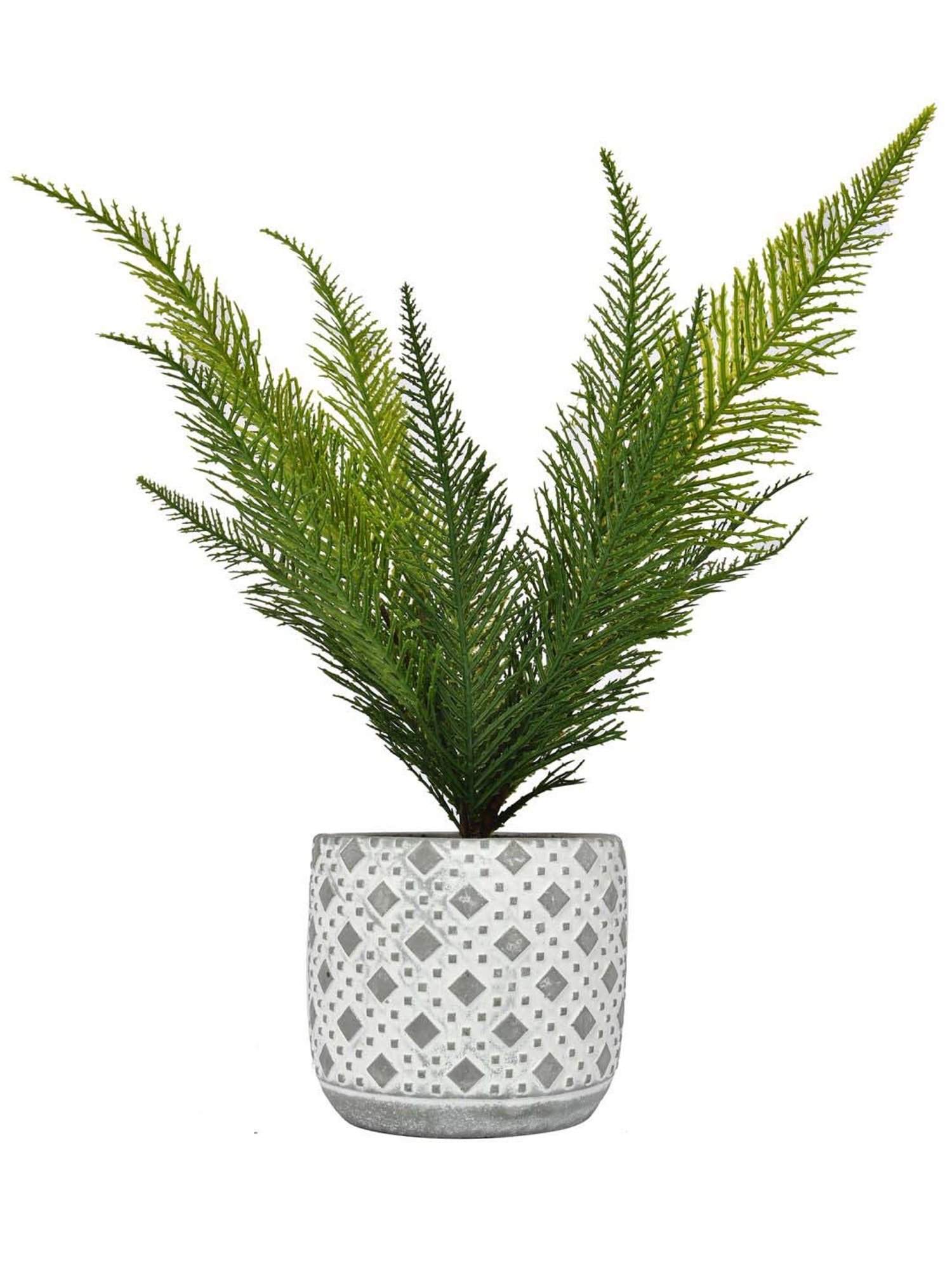 Tayhaa Grey & Green Ceramic Diamon Patterned Pot With Artificial Plant