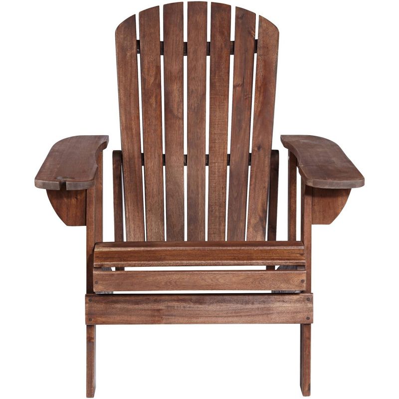 Teal Island Designs Kava Dark Brown Wood Outdoor Adirondack Chair w/ Wine Holder