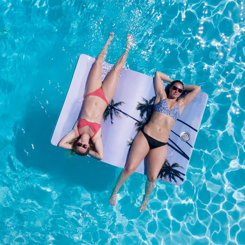 Floatation iQ Mini Floating Oasis 6 x 4 Foot Foam Island Water Swimming Pool Lake Lounger Play Pad Mat for Up to 2 Riders, Palm Sky